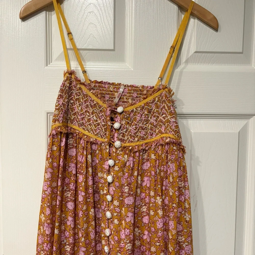 FREE PEOPLE Molly Jo Floral Boho Dress Size XS / S Maxi Length Pink Yellow - Picture 1 of 5